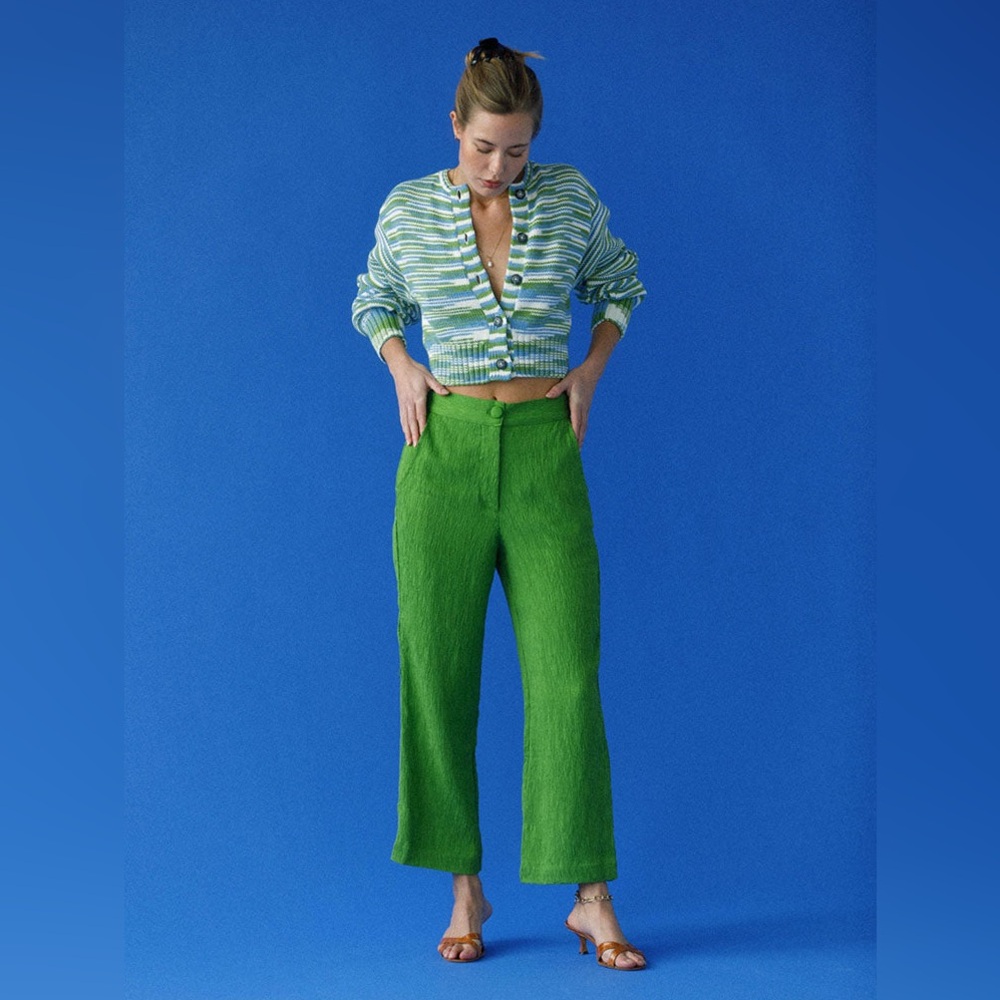 Ciao Lucia Pietro plisse pant Kelly Green Jacquard